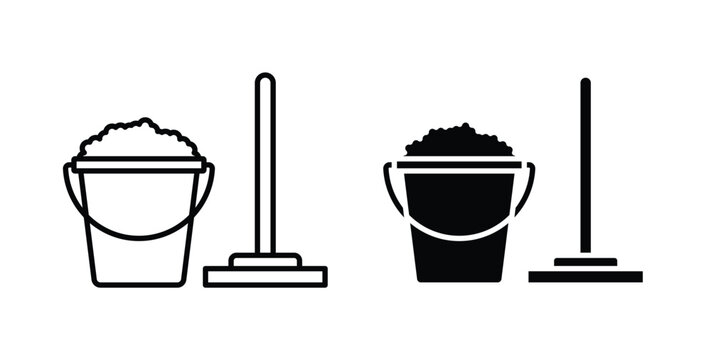 Mop cleaning icon simple illustration set. Black and white icons