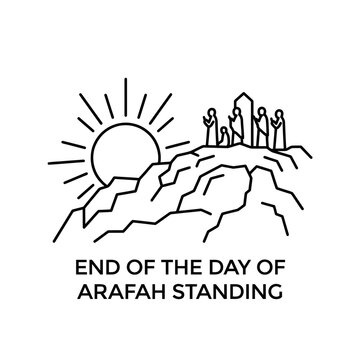 End of the Day of Arafah Standing Illustration &ndash; Pilgrims Praying at Sunset Hajj Graphic