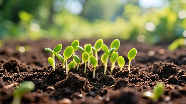 Fresh green seedlings in soft natural light