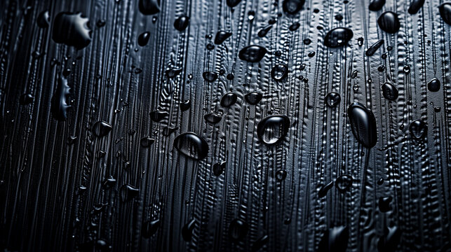 Dark metal texture with water droplets, black brushed steel pattern, industrial wet surface background