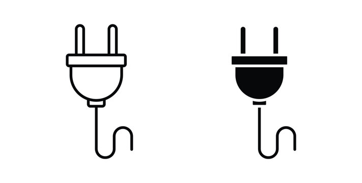 Power plug electric cord icon simple illustration set. Black and white icons