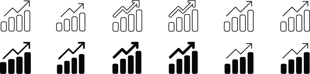 Growing graphic icon set bar graph outline and glyph style vector illustration showing profit increase and business growth analytics concept design © EQBAL BASAR HABIB