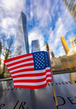 Flag waves proudly at National September 11 Memorial Museum in New York City