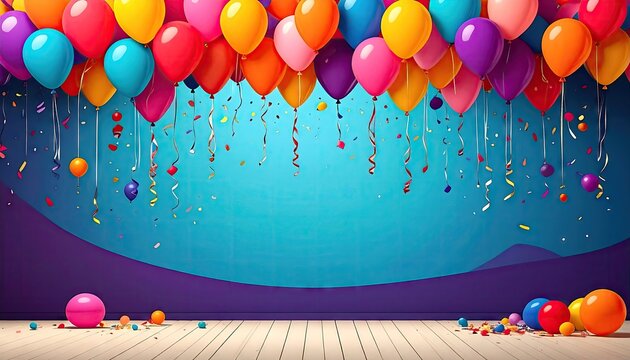 Colorful balloons floating against vibrant background for celebratory concepts