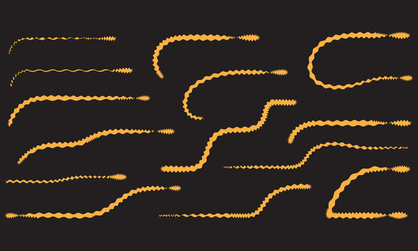 Golden Hand-Drawn Dotted Curved Arrow Line Set Collection on Black Background Design Element