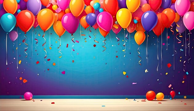 Colorful balloons floating against vibrant background for celebratory events