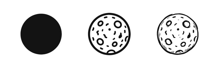 Moon Planet with Craters Space Astronomy Icon Set © drawing lines