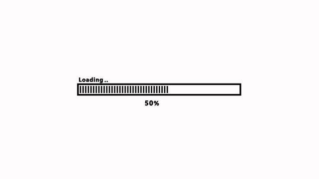 Loading progress bar interface with 0 to 94 percent complete on a white background. A minimalist digital loading icon showing the status of a software installation. Computer technology-related concept