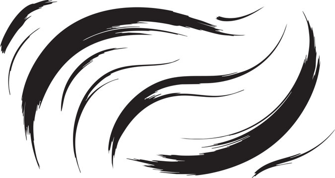 Black Hand-Drawn Brush Stroke Wave Swirl Flame Pattern Set Collection on White Background