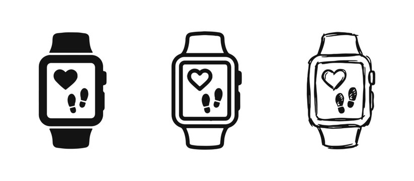 Smartwatch Fitness Tracker Icons with Heart Rate and Pedometer Display