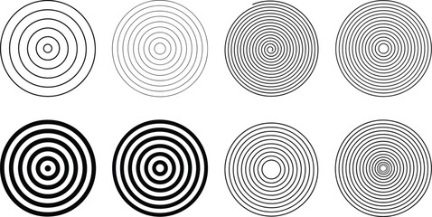 Black spiral pattern set vector featuring eight concentric spiral designs arranged in two rows with quarter-circle half-circle and full circular © Laila