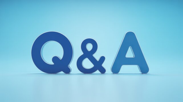Three-dimensional blue letters forming the abbreviation q and a on a light blue background, representing questions and answers for business communication