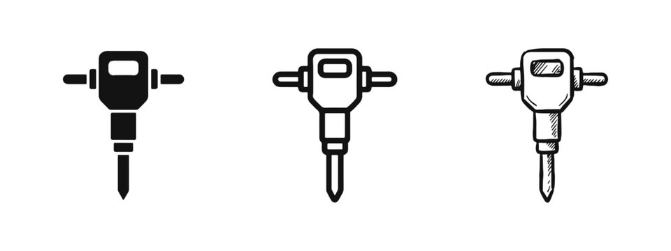Jackhammer Construction and Road Work Tool Icon Set