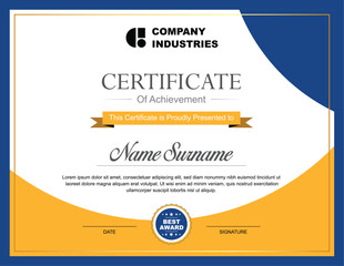 Fototapeta premium Blue Gold Wave Certificate of Achievement – Professional Curved Award Design