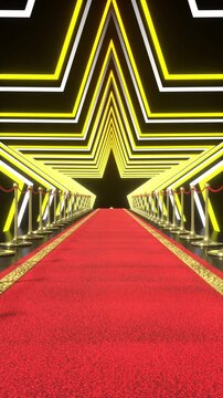 Red Carpet through Star Tunnel with Flashing Lights - 3d 4k vertical animation (2160 x 3840px)