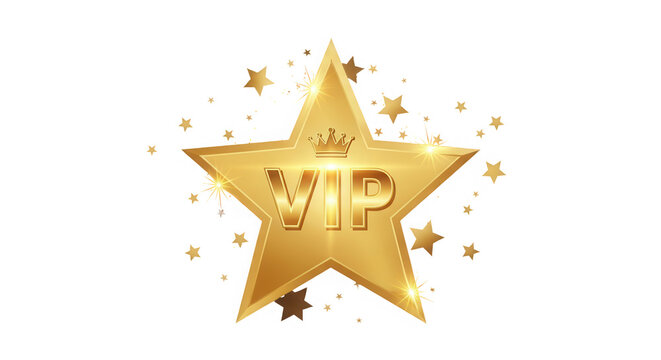 Golden vip star with crown and sparkles isolated on transparent background