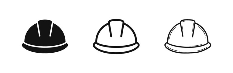 Fototapeta premium Construction safety hard hat icon set in three different styles for engineering and industrial projects