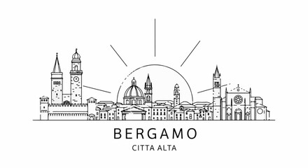 Fototapeta premium Italian city skyline with historic architecture under a radiating sun