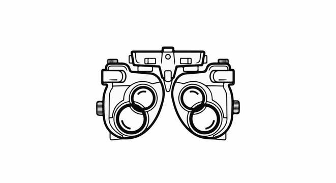 Line art of an eye examination device with two sets of lenses