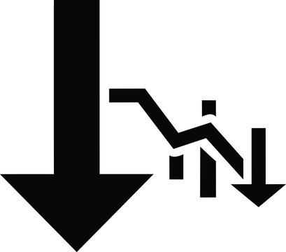 Downward trend graph icon isolated on transparent background illustrating decline and negative performance