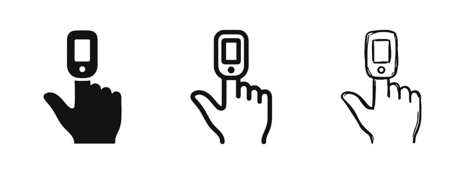Pulse Oximeter Finger Sensor Icon Set for Medical Monitoring