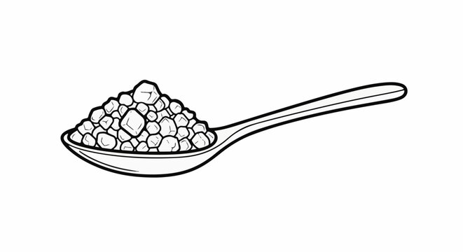 Line art drawing of a spoon filled with granulated sugar crystals
