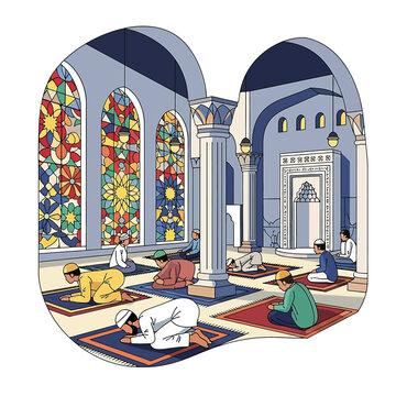 People praying in a mosque.