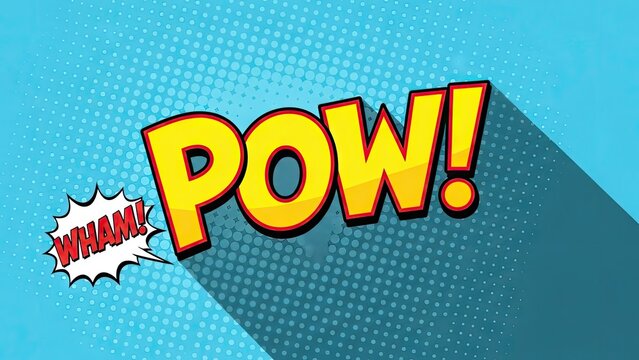 Comic book style illustration of pow and wham word bubbles against blue