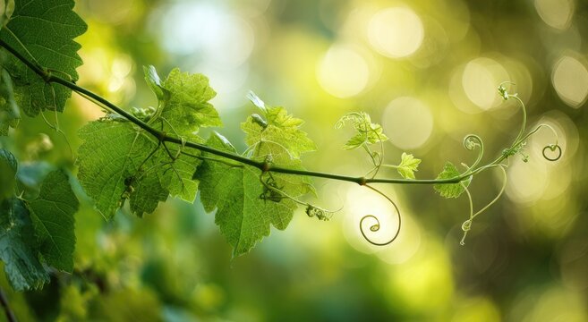 Close-up of a vibrant green vine with a delicate spiral tendril.