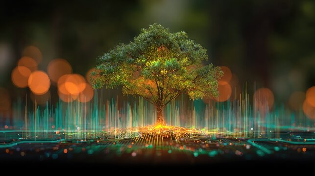 Digital Tree of Life Symbolizing Technology and Nature Harmony.