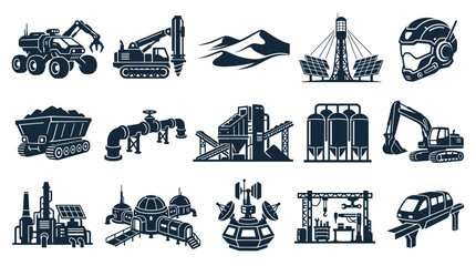 Fototapeta premium Futuristic Technology and Industrial Icons - Black Glyph Style