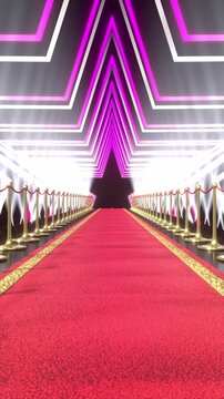 Red Carpet through Neon Star Tunnel - 3d 4k vertical animation (2160 x 3840px)