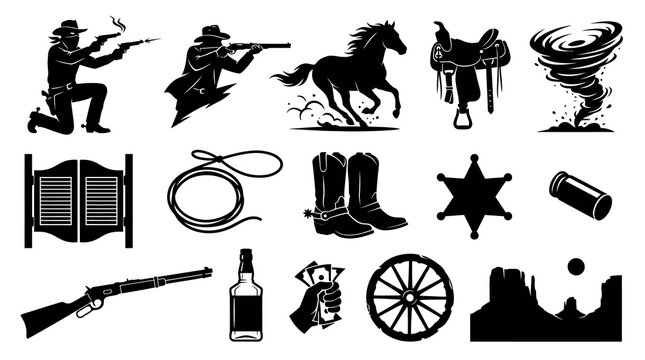 Wild West Cowboy Vector Icons: Silhouette Collection
