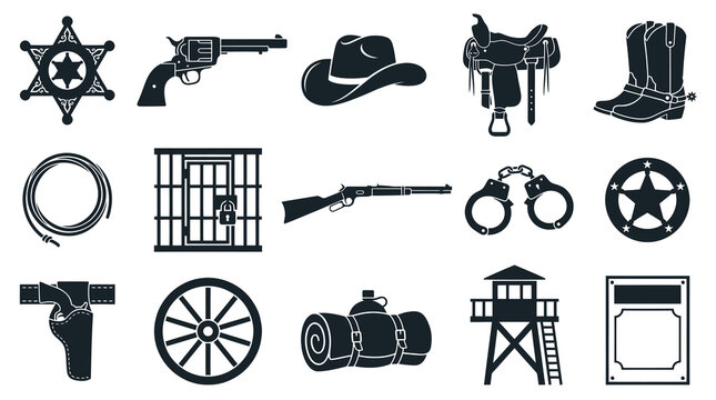 Western Cowboy Icon Set Glyph Style