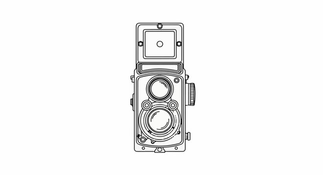 Line art illustration of a vintage twin-lens reflex camera