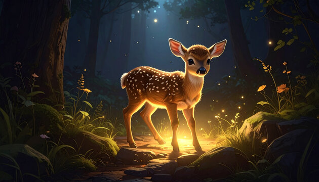 Young deer in a forest clearing