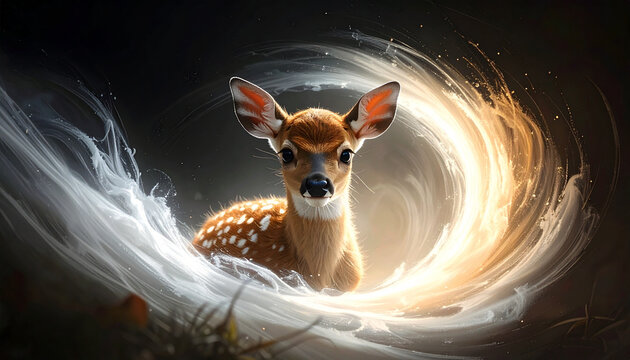 Young fawn in glowing light
