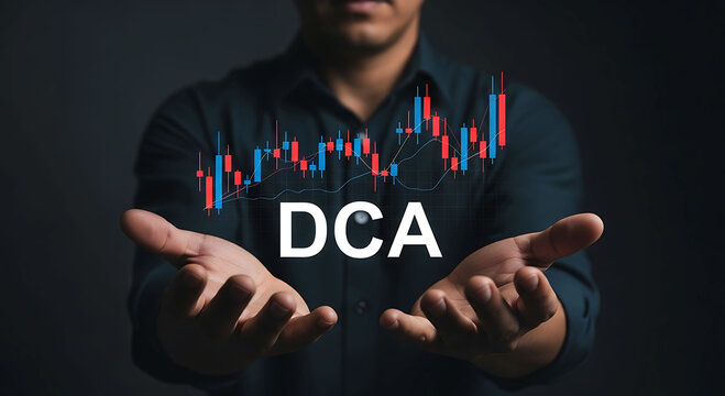 Business professional holding DCA investment strategy financial growth concept