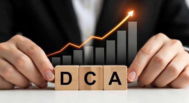 Business growth strategy concept with rising graph and DCA investment blocks