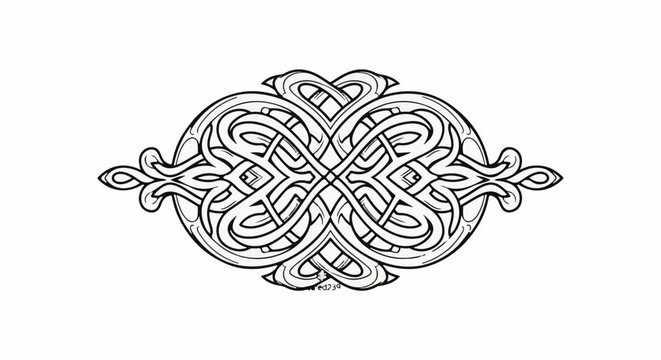 Intricate knotwork design with symmetrical interlacing curves and loops