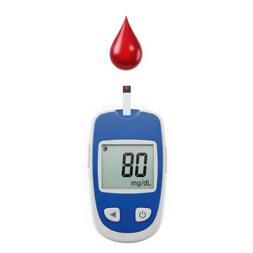 Digital blood glucose meter with a drop of blood