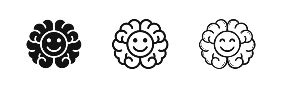 Mental Health and Positivity Icon - Smiling Happy Brain Symbol