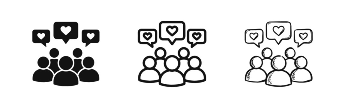 Social Media Engagement Icon - Group of People with Heart Like Bubbles