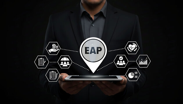 Business professional using digital employee assistance program EAP support