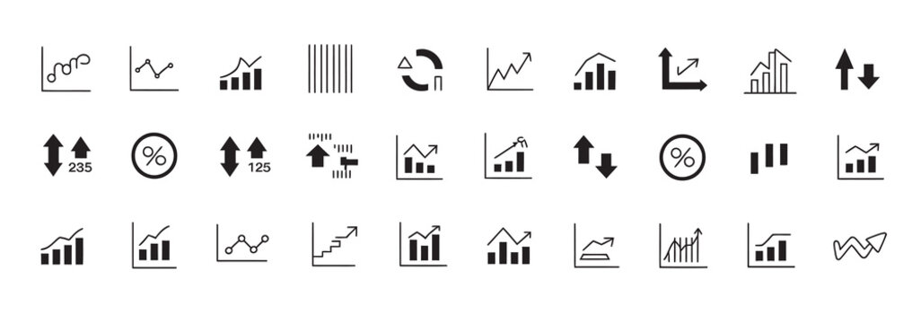 Collection of hand-drawn business growth and data analysis icons for presentations.