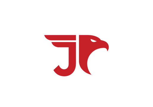 Modern eagle monogram logo with letters J and P