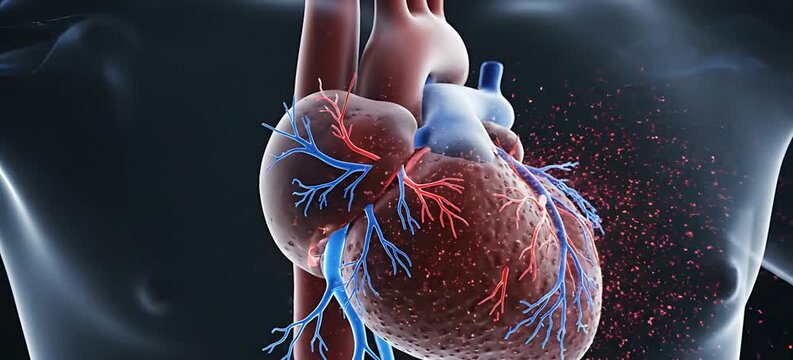 3D Medical Animation of a Human Heart Beating with Blood Flow