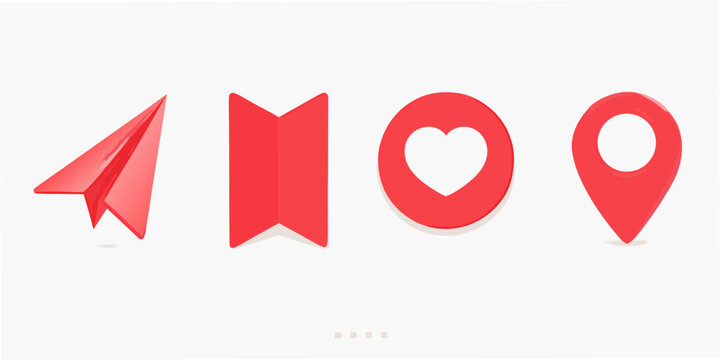 Red paper shapes airplane flag heart and location pin