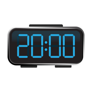 Digital clock with blue glowing numbers at 20 00 vector. Perfect for deadline concepts and user interface designs.