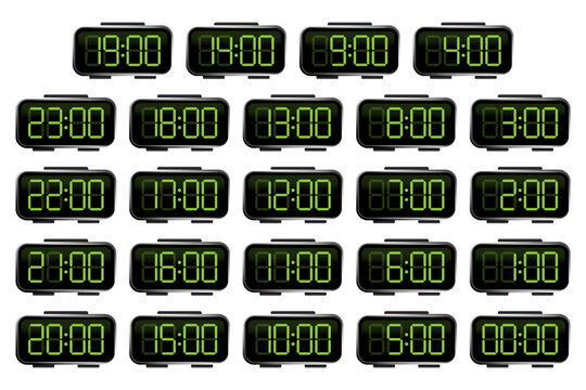 Digital clock numbers showing hours on a display vector. Ideal for countdown timers and time management user interfaces.